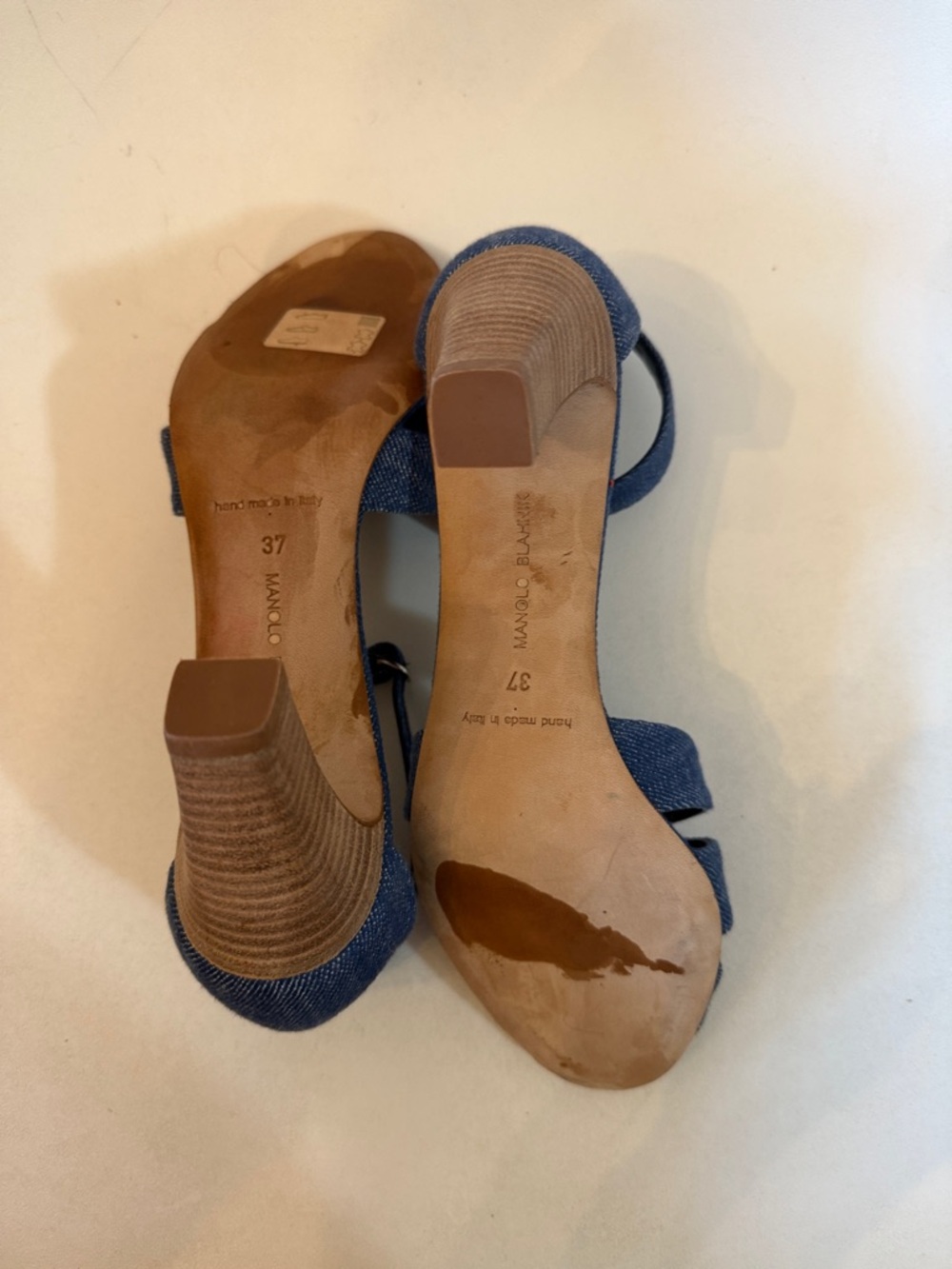Manolo Blahnik Denim Blue Strappy Heeled Sandals 37 or 7 - Picture 11 of 11